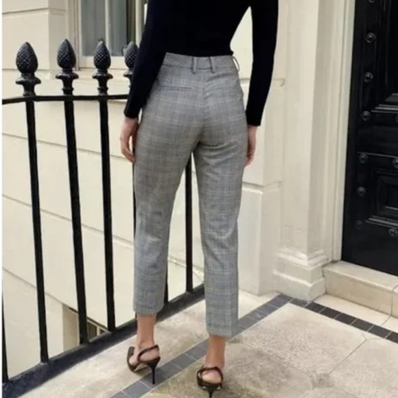Aritzia Babaton Gray Plaid Quentin Crop Ankle Trouser Dress Pants - Sz 0 - Picture 2 of 15